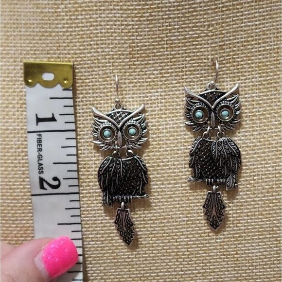 Lucky brand owl turquoise chandelier drop dangle earrings - Picture 3 of 5